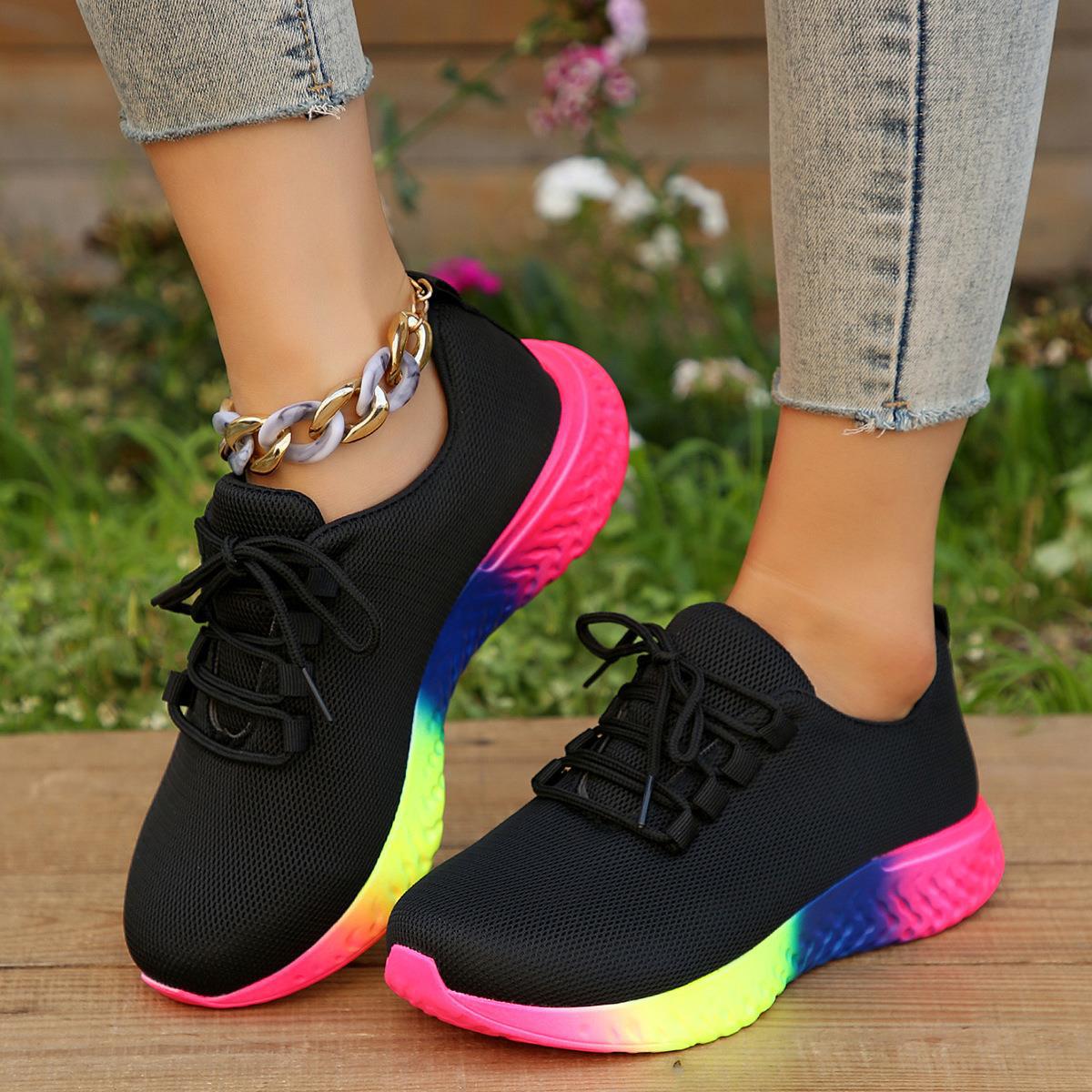 Zapatos de tacón de estiramiento bajo Rainbow de talla grande para mujer