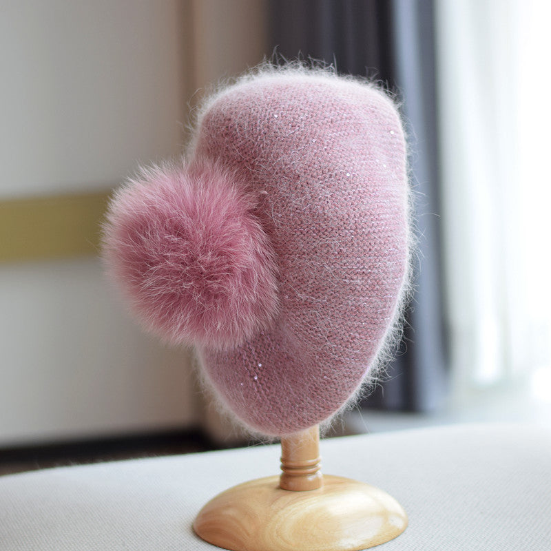 Rabbit Hair Knitted Sequin Beret