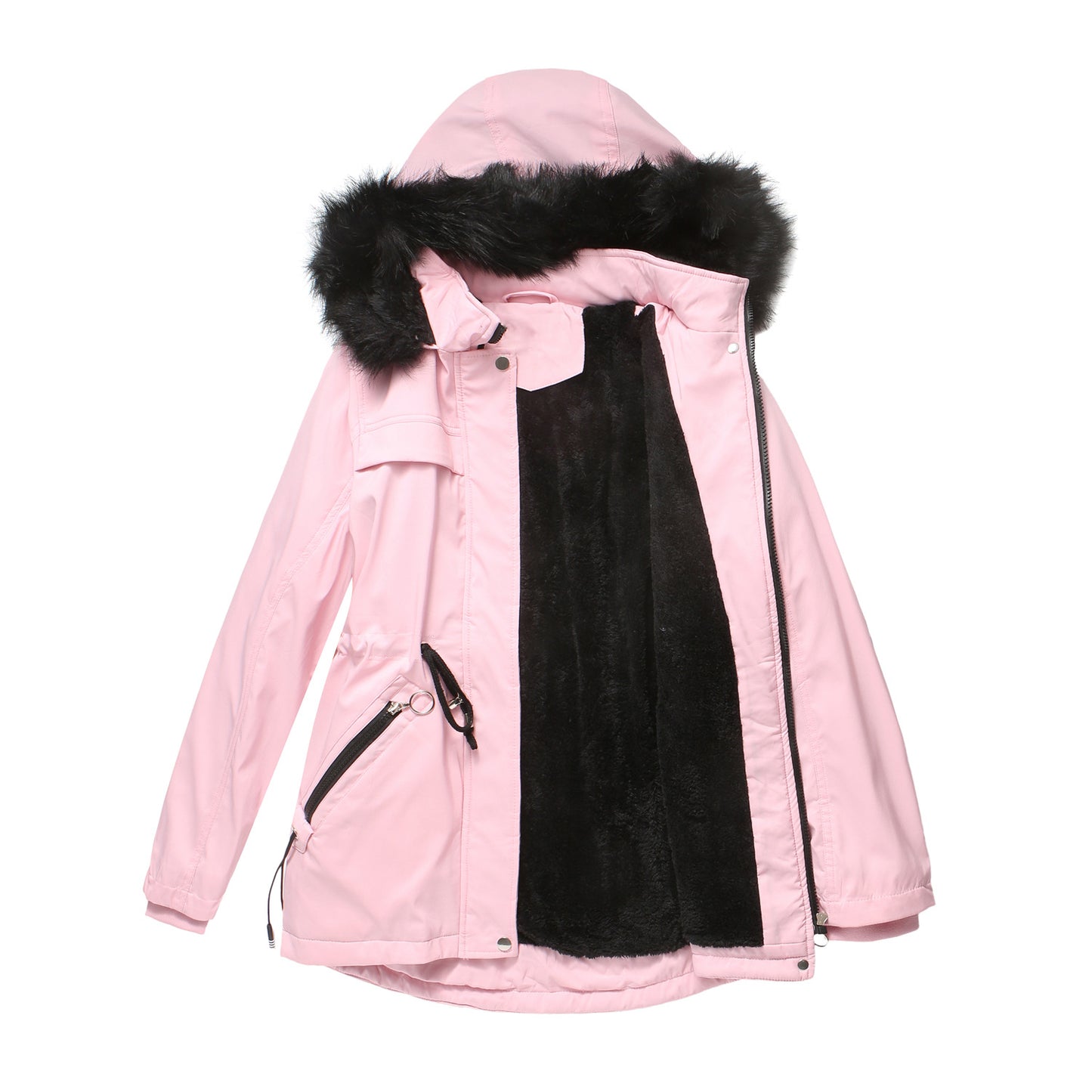 Pure Color Winter Ladies Cotton-padded Coat With Detachable Hood And