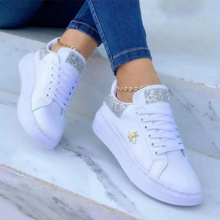 Zapatillas de deporte con plataforma Zapatos casuales bajos blancos con cordones