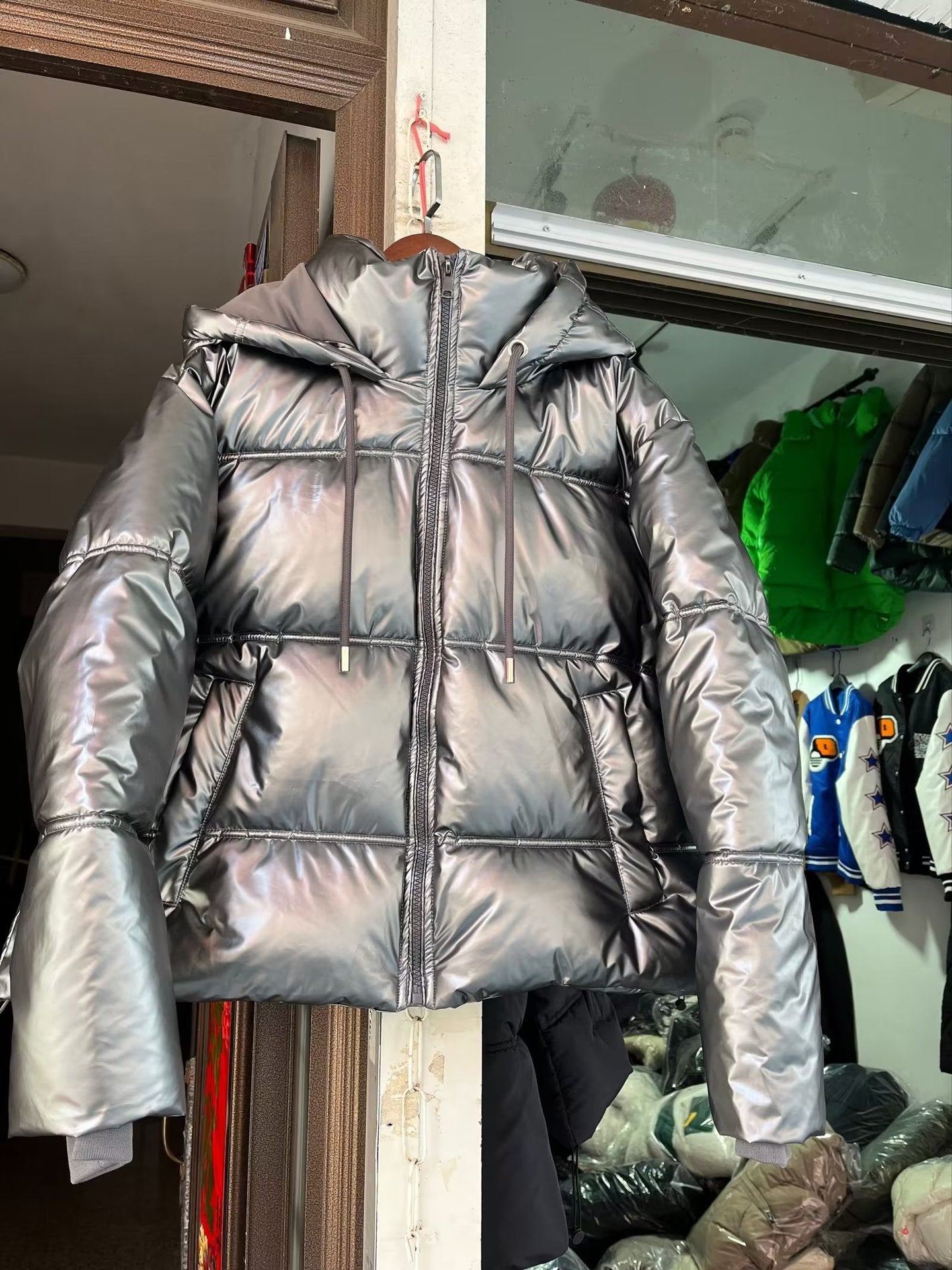 Silver Shiny Surface Skin Feeling Cotton-padded Clothes