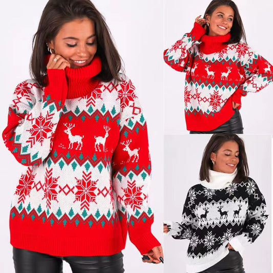 New Christmas Jacquard Turtleneck Long Sleeve Sweater