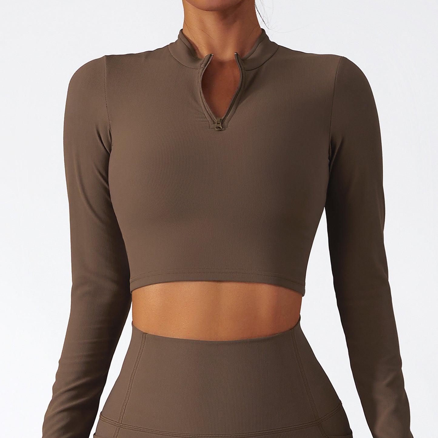 Tops de secado rápido para mujer, ropa de yoga de manga larga con cremallera y cuello alto