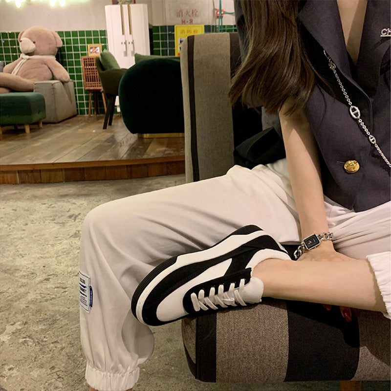 Black And White Panda Shoes Color Matching Platform White Shoes Casual Sports Board Lace-up Shoes Women