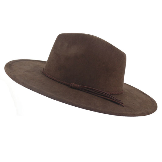 Sombrero Jazz de mujer con ala de ante color melocotón y borlas de 10 cm