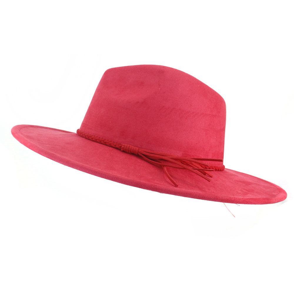 Sombrero Jazz de mujer con ala de ante color melocotón y borlas de 10 cm