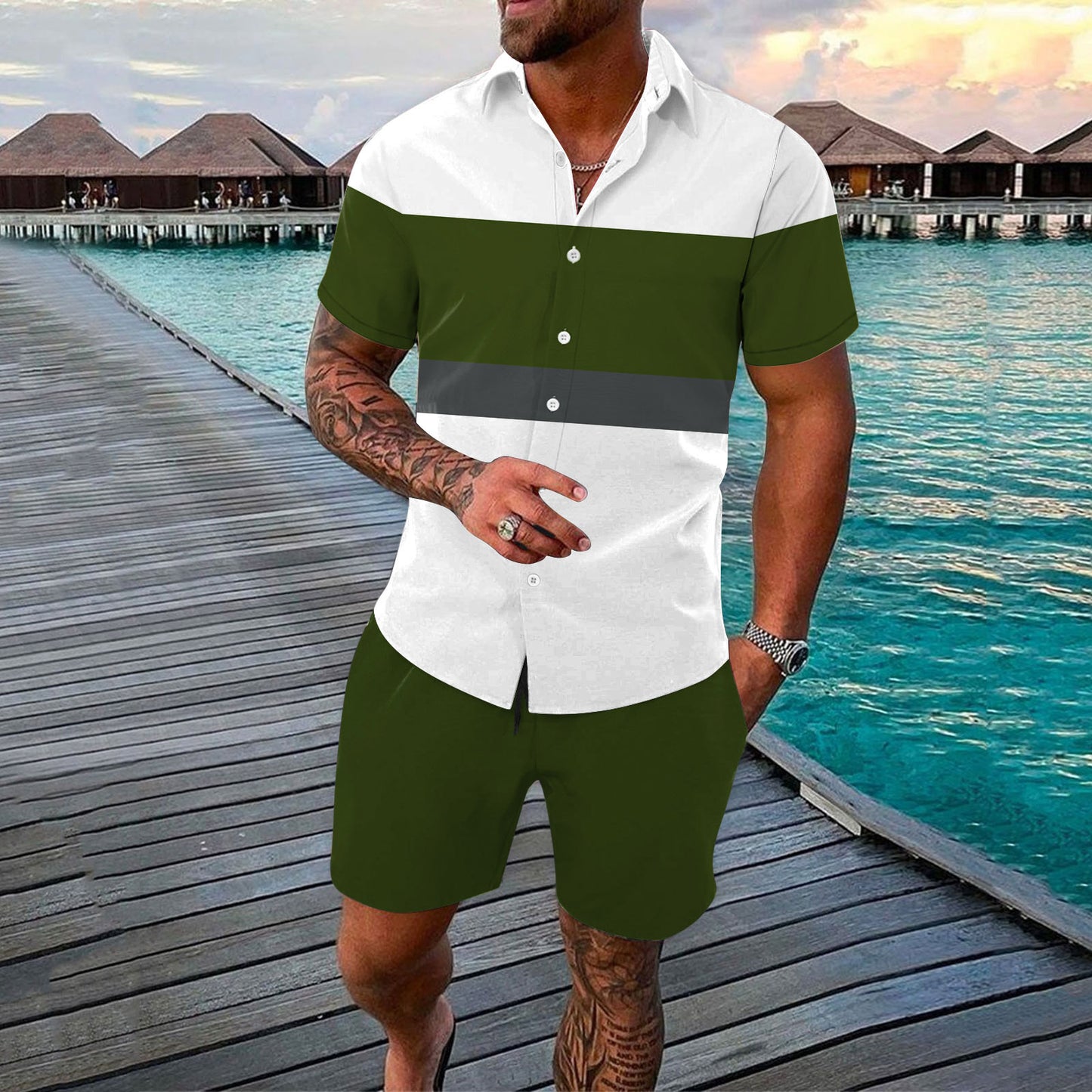 Traje De Camisa Con Solapas De Verano Para Hombres De Moda