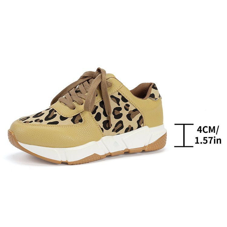 Zapatos de tacón informales con estampado de leopardo de gran tamaño para mujer, nuevos zapatos deportivos informales planos con cordones para primavera y otoño