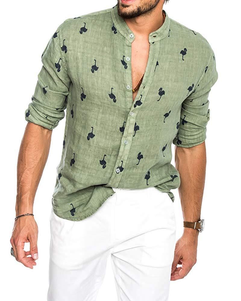 Linen color matching lapel shirt men