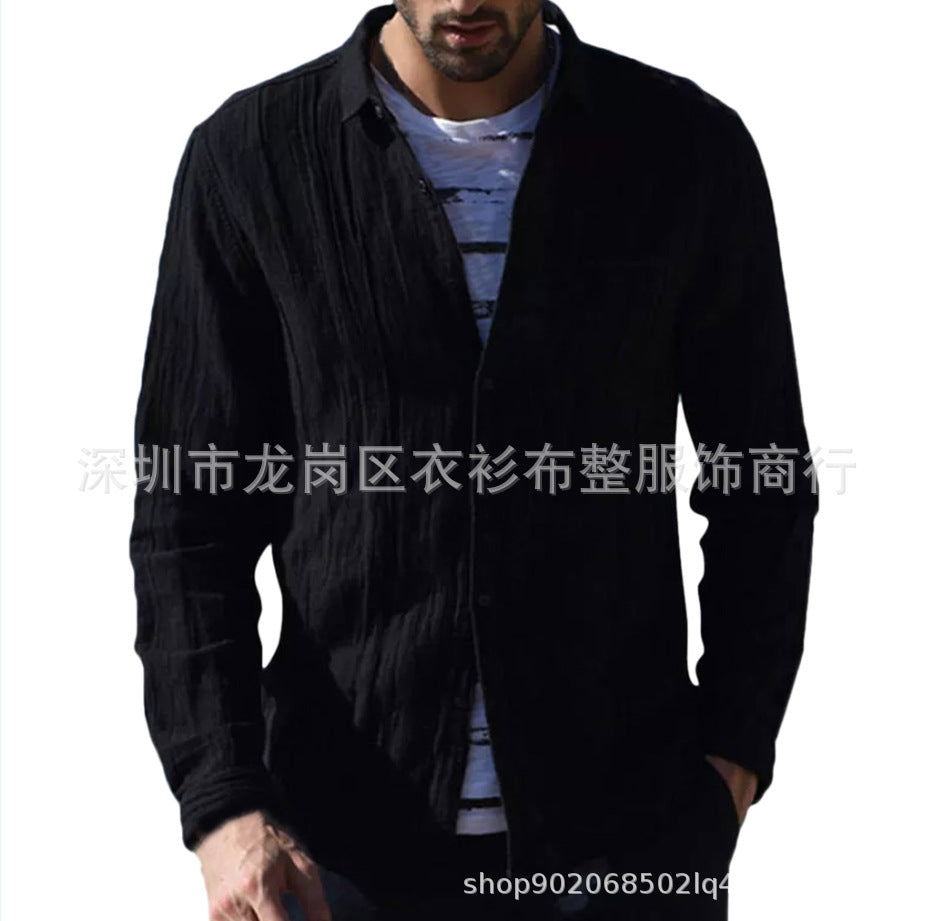 Cotton Cardigan Long Sleeve Shirt For Men