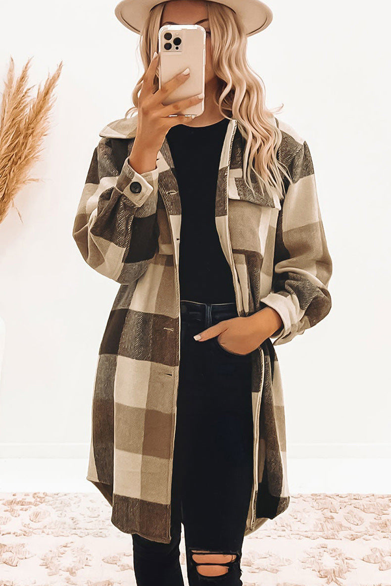 Loose Button Pocket Long Sleeve Coat Long And Simple All-match Jacket