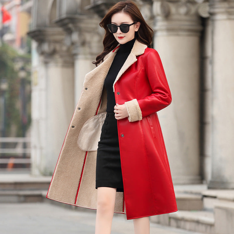 Composite fur coat with lapel