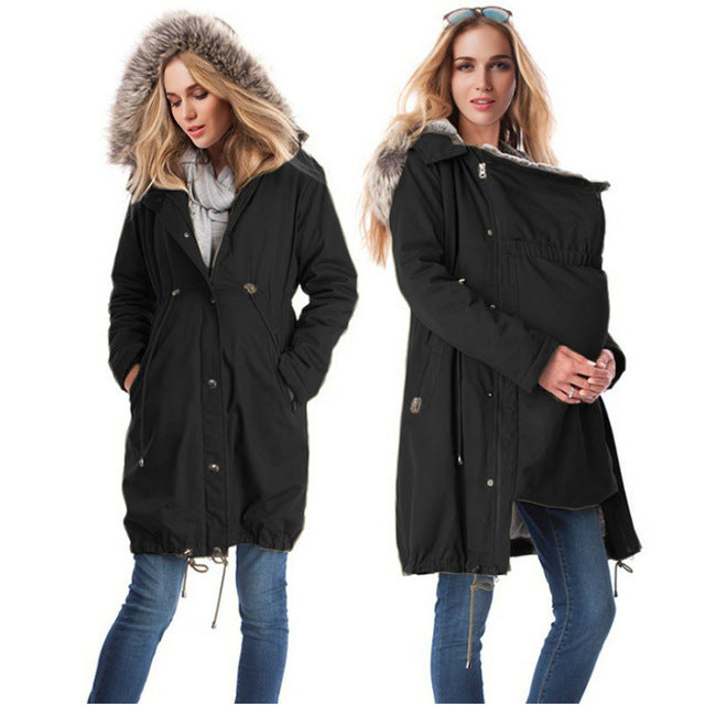 Coat, pregnant woman, fur collar