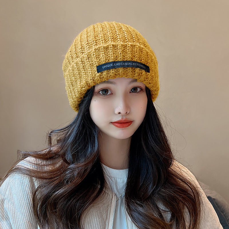 Gorro de punto de mezcla de lana espesante de otoño e invierno para mujer