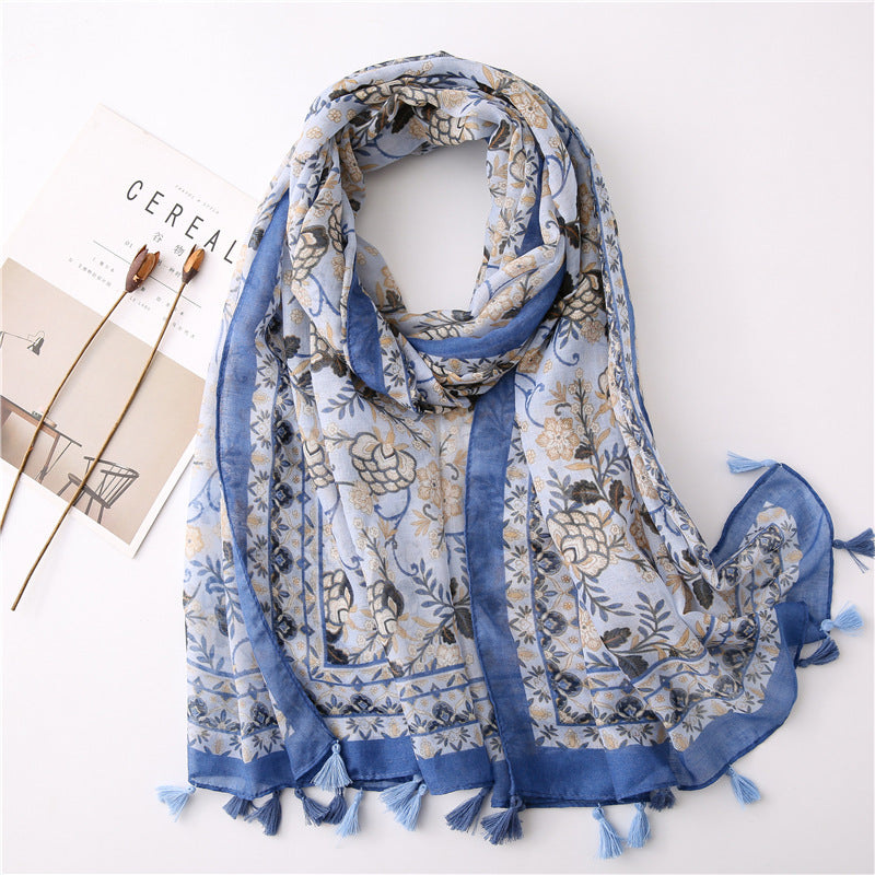 Japanese Style Artistic Fresh Cotton And Linen Scarf Retro Patchwork Bohemian Cashew Print