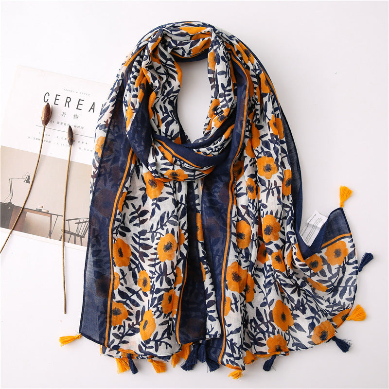 Japanese Style Artistic Fresh Cotton And Linen Scarf Retro Patchwork Bohemian Cashew Print