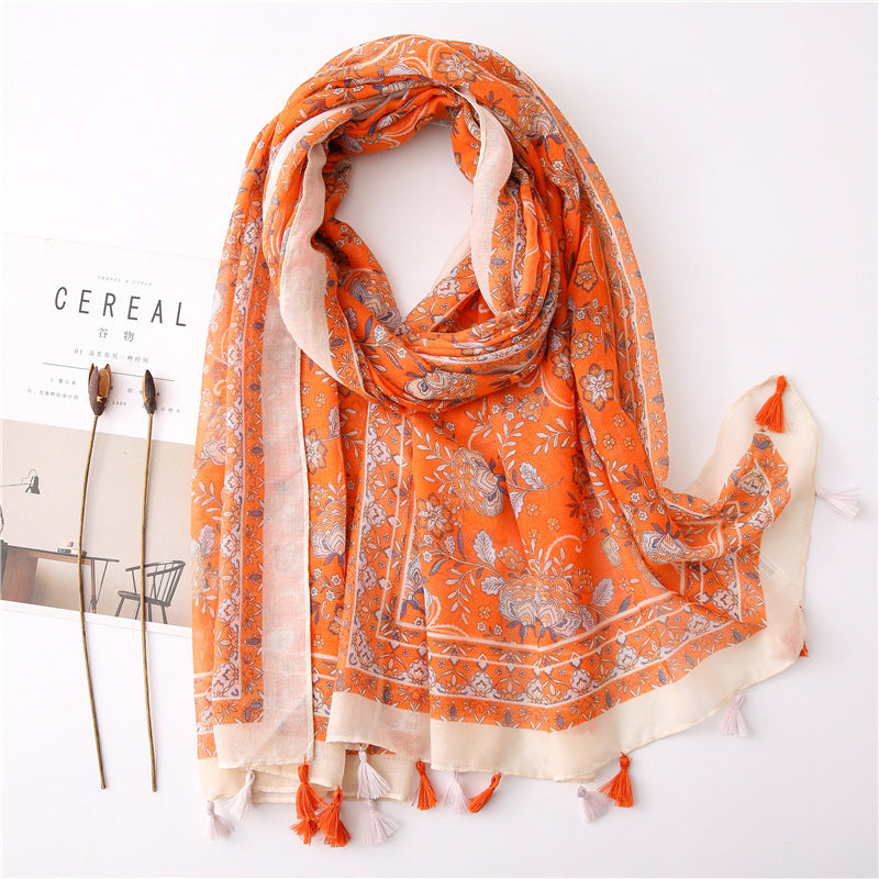 Japanese Style Artistic Fresh Cotton And Linen Scarf Retro Patchwork Bohemian Cashew Print