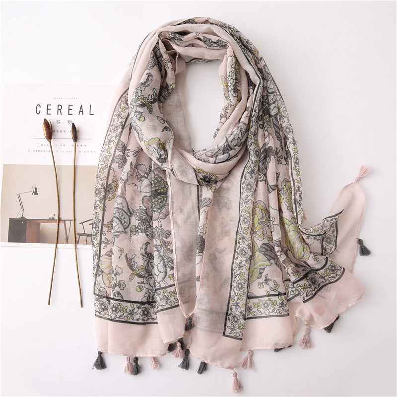 Japanese Style Artistic Fresh Cotton And Linen Scarf Retro Patchwork Bohemian Cashew Print