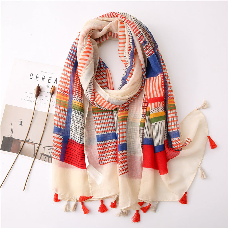 Japanese Style Artistic Fresh Cotton And Linen Scarf Retro Patchwork Bohemian Cashew Print