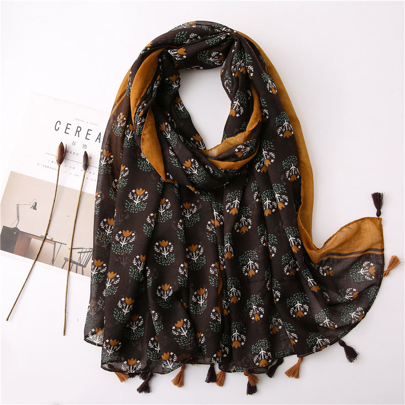 Japanese Style Artistic Fresh Cotton And Linen Scarf Retro Patchwork Bohemian Cashew Print