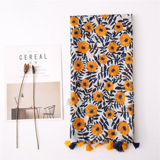 Japanese Style Artistic Fresh Cotton And Linen Scarf Retro Patchwork Bohemian Cashew Print