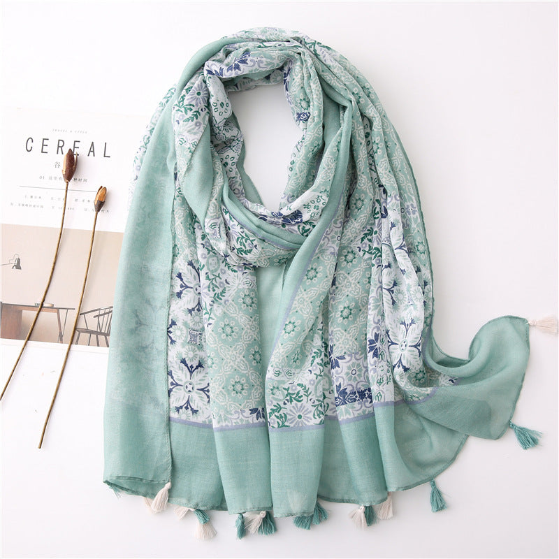 Japanese Style Artistic Fresh Cotton And Linen Scarf Retro Patchwork Bohemian Cashew Print