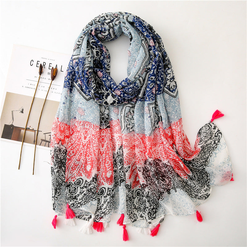 Japanese Style Artistic Fresh Cotton And Linen Scarf Retro Patchwork Bohemian Cashew Print