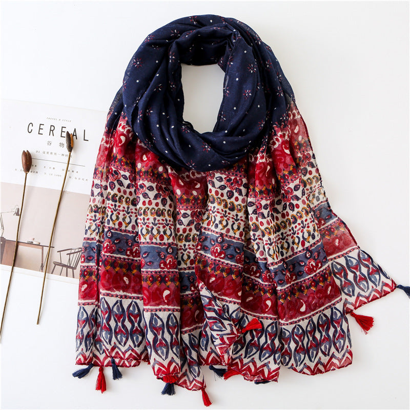 Japanese Style Artistic Fresh Cotton And Linen Scarf Retro Patchwork Bohemian Cashew Print