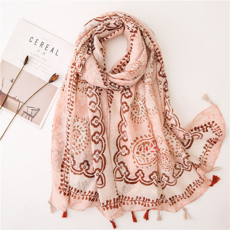 Japanese Style Artistic Fresh Cotton And Linen Scarf Retro Patchwork Bohemian Cashew Print