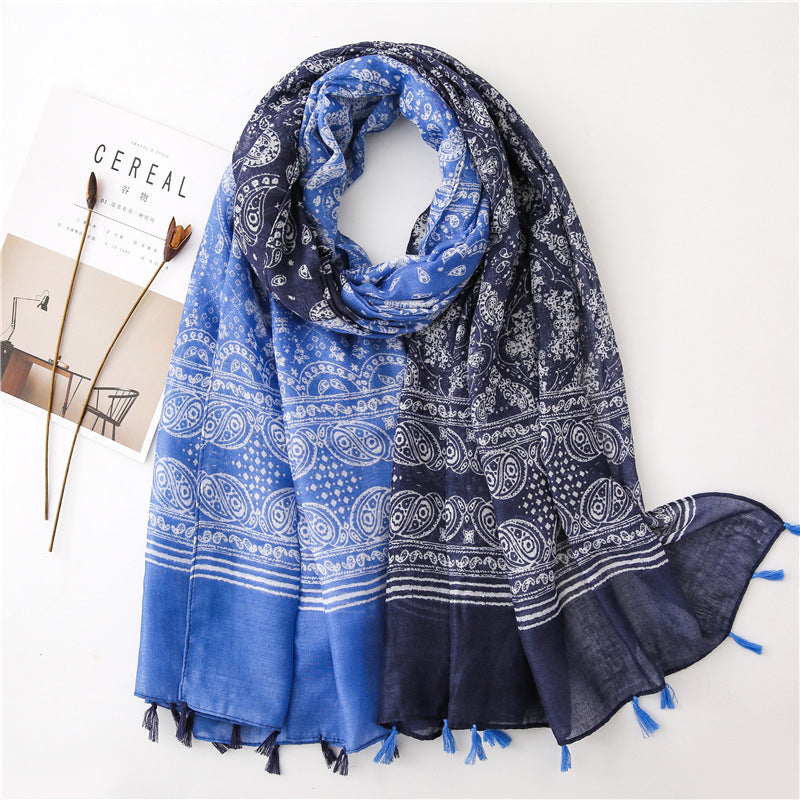 Japanese Style Artistic Fresh Cotton And Linen Scarf Retro Patchwork Bohemian Cashew Print