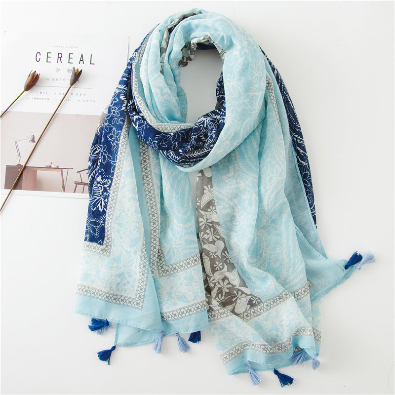 Japanese Style Artistic Fresh Cotton And Linen Scarf Retro Patchwork Bohemian Cashew Print