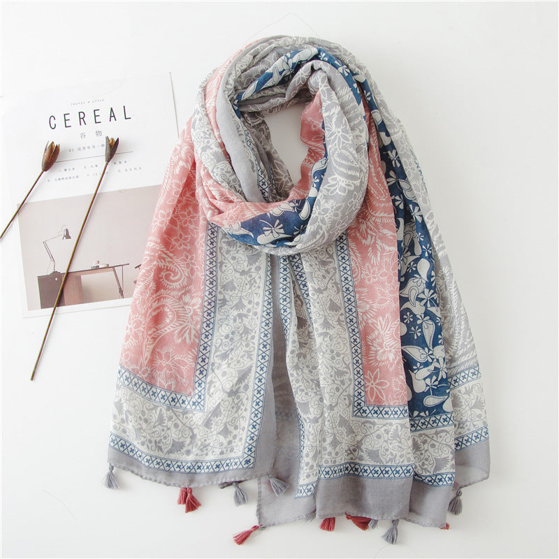 Japanese Style Artistic Fresh Cotton And Linen Scarf Retro Patchwork Bohemian Cashew Print