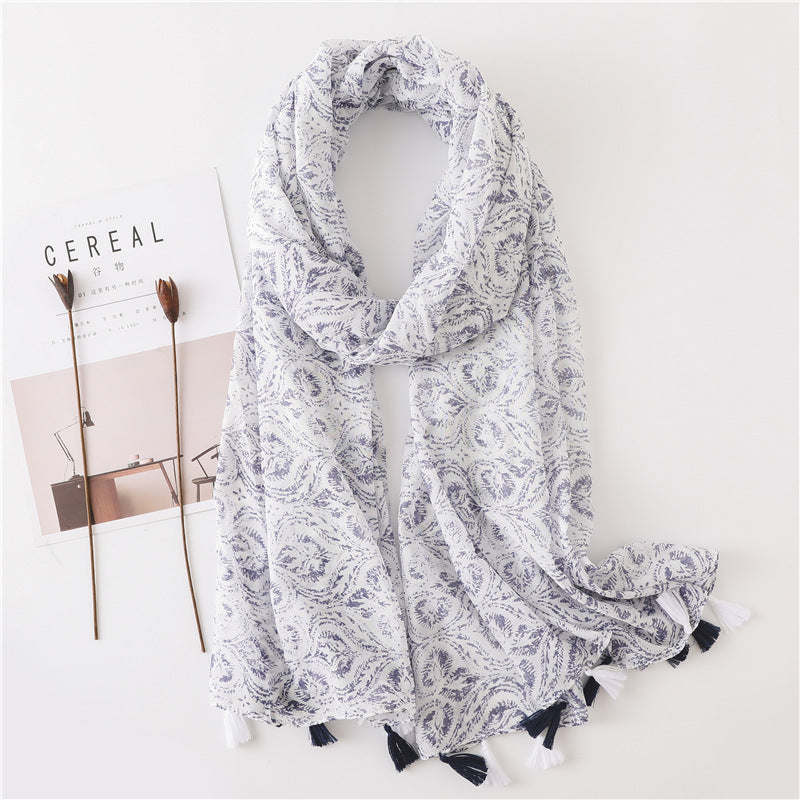 Japanese Style Artistic Fresh Cotton And Linen Scarf Retro Patchwork Bohemian Cashew Print