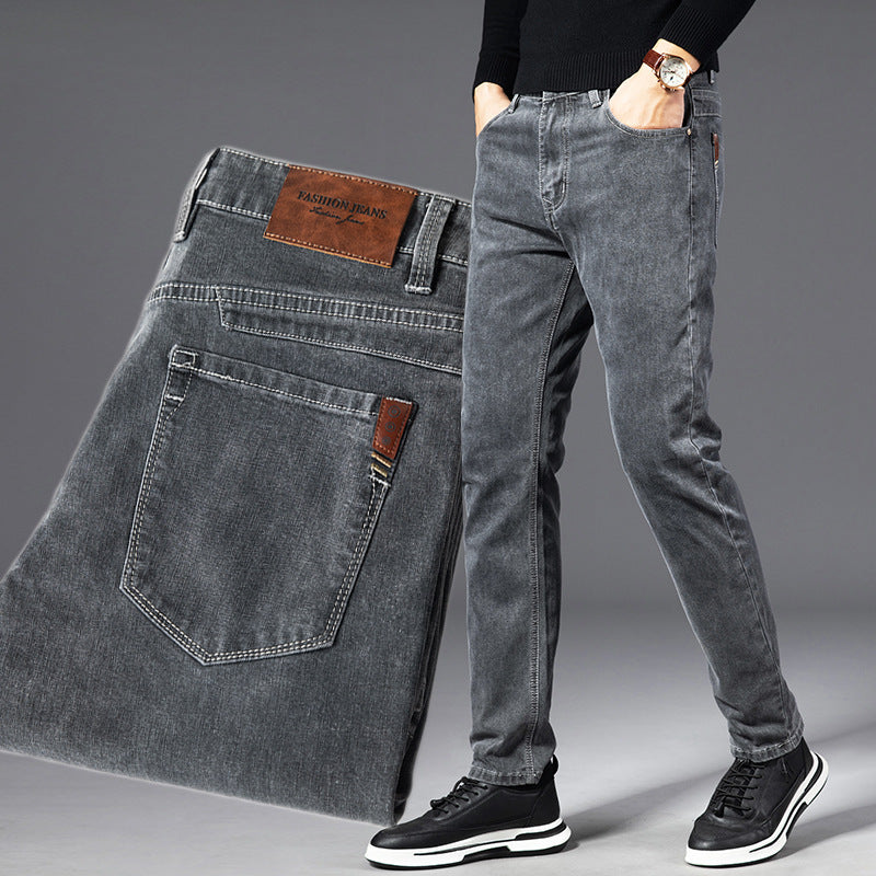 Jeans Gris Ahumado Recto Suelto Para Hombre