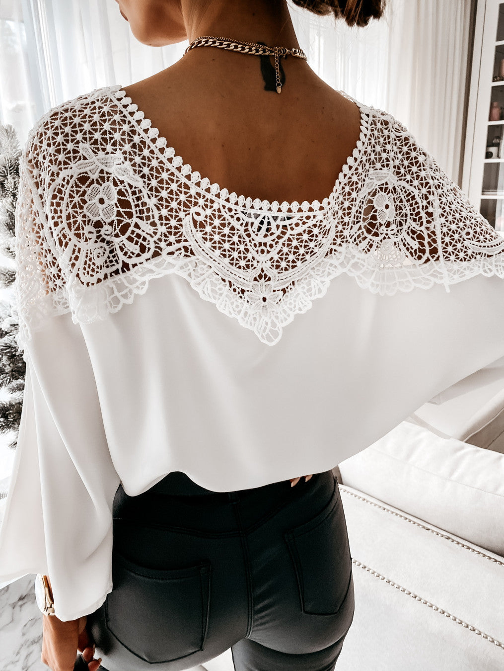 Long Sleeve Lace And Lace Blouse Woman