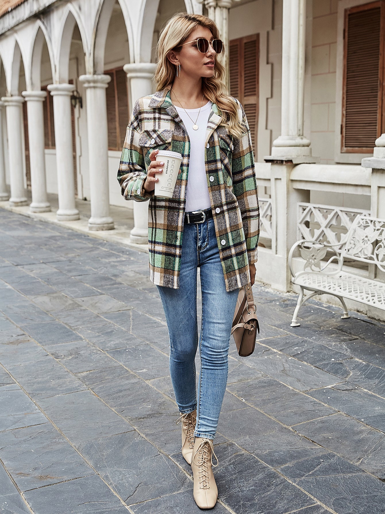 Take Loose Casual Lapel Plaid Woolen European And American Jacket