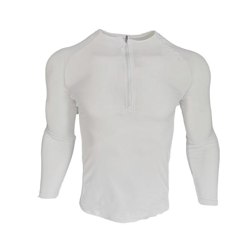 Camisas deportivas con cuello y cremallera para hombre, camiseta deportiva negra de manga larga para gimnasio