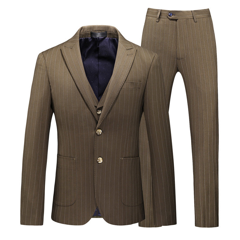 Men's Striped Suits Cross-border E-commerce Large Size Suit Three-piece Slim Wedding Dress