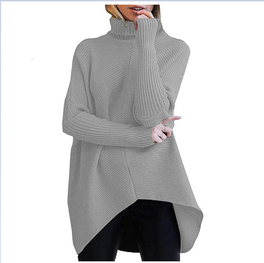 European And American Autumn And Winter Mid-Length Turtleneck Sweater Bat Sleeve Loose Pullover Thick Knit