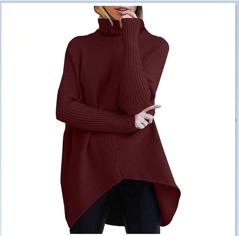 European And American Autumn And Winter Mid-Length Turtleneck Sweater Bat Sleeve Loose Pullover Thick Knit