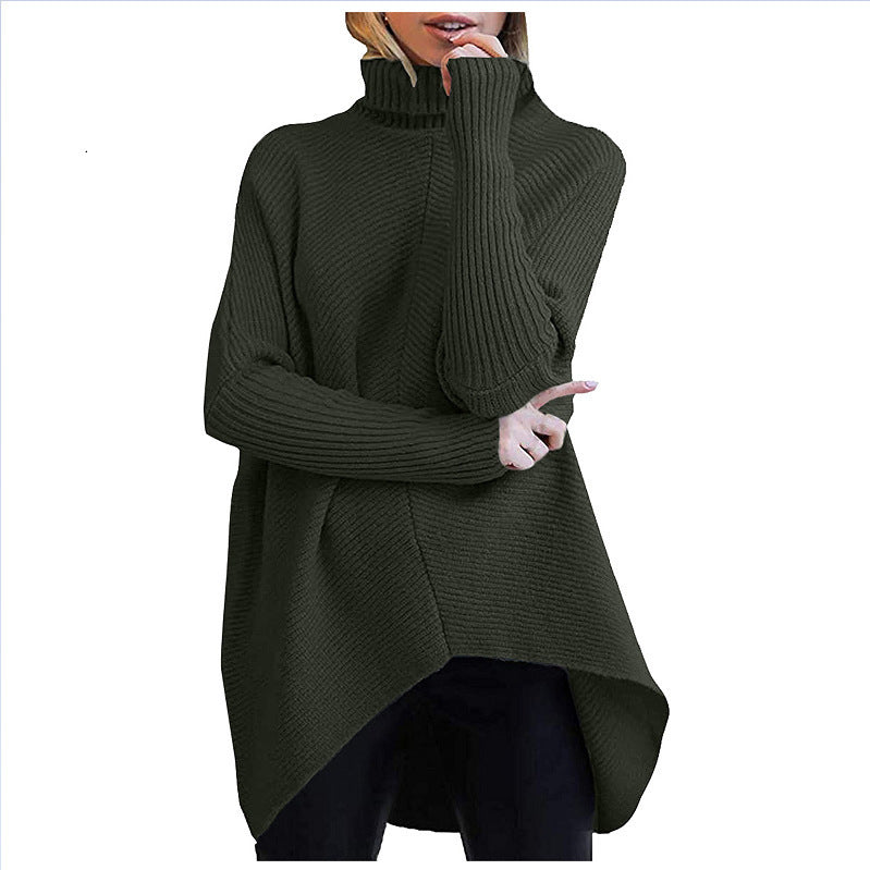 European And American Autumn And Winter Mid-Length Turtleneck Sweater Bat Sleeve Loose Pullover Thick Knit