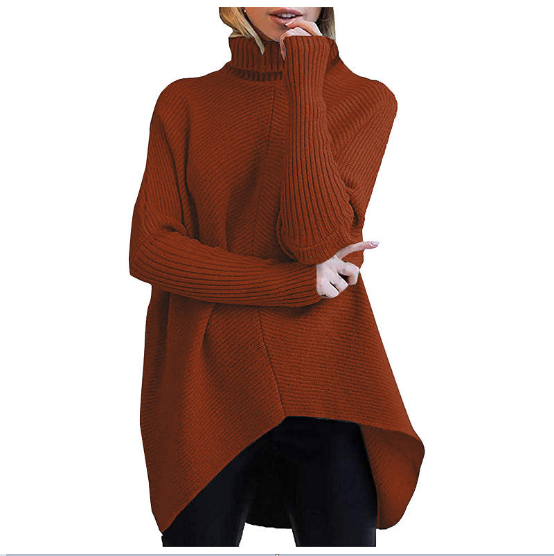 European And American Autumn And Winter Mid-Length Turtleneck Sweater Bat Sleeve Loose Pullover Thick Knit