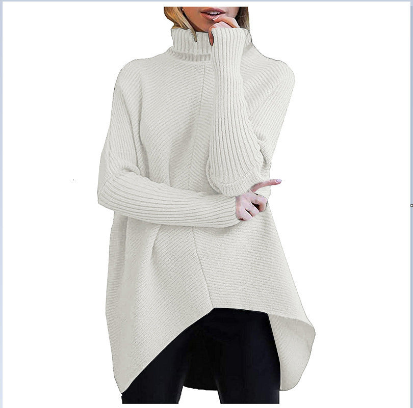 European And American Autumn And Winter Mid-Length Turtleneck Sweater Bat Sleeve Loose Pullover Thick Knit