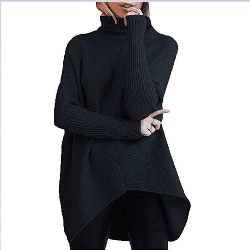 European And American Autumn And Winter Mid-Length Turtleneck Sweater Bat Sleeve Loose Pullover Thick Knit