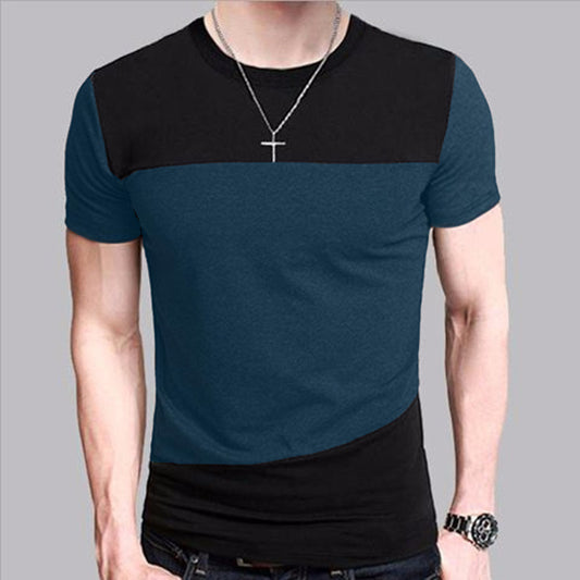 Round Neck Korean Short-Sleeved T-Shirt Men'S Color Matching Men'S T-Shirt Clothes