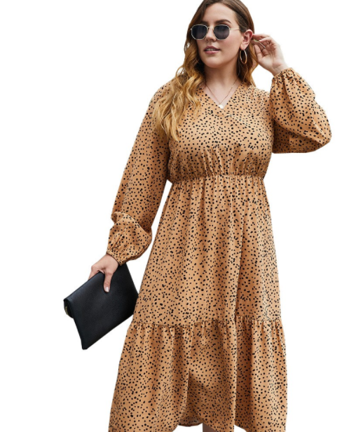 Fat Woman Dress Plus Size Autumn Long-Sleeved Floral Dress