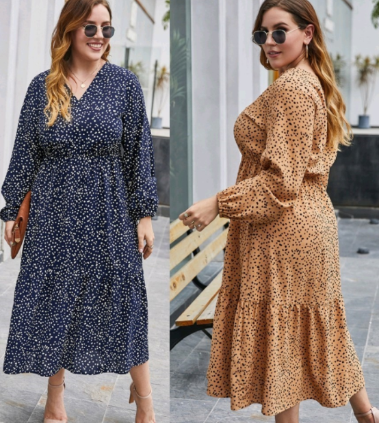 Fat Woman Dress Plus Size Autumn Long-Sleeved Floral Dress