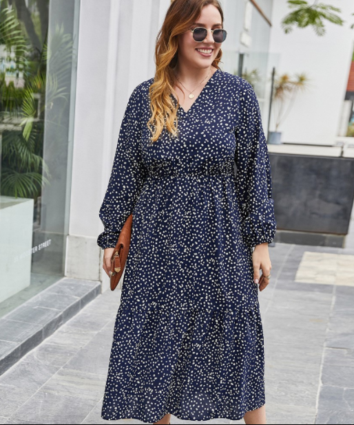 Fat Woman Dress Plus Size Autumn Long-Sleeved Floral Dress