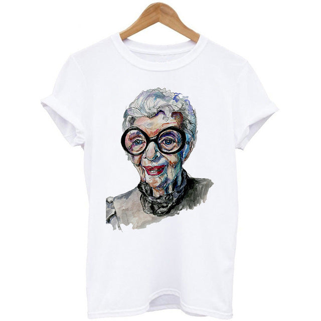 Woman Head Print Short Sleeve Round Neck Short Sleeve T-shirt