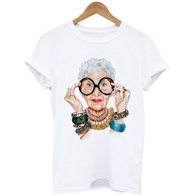 Woman Head Print Short Sleeve Round Neck Short Sleeve T-shirt